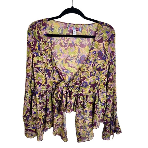Urban Outfitters Tops - URBAN Outfitters Sheer Retro Print Bell Sleeve Top